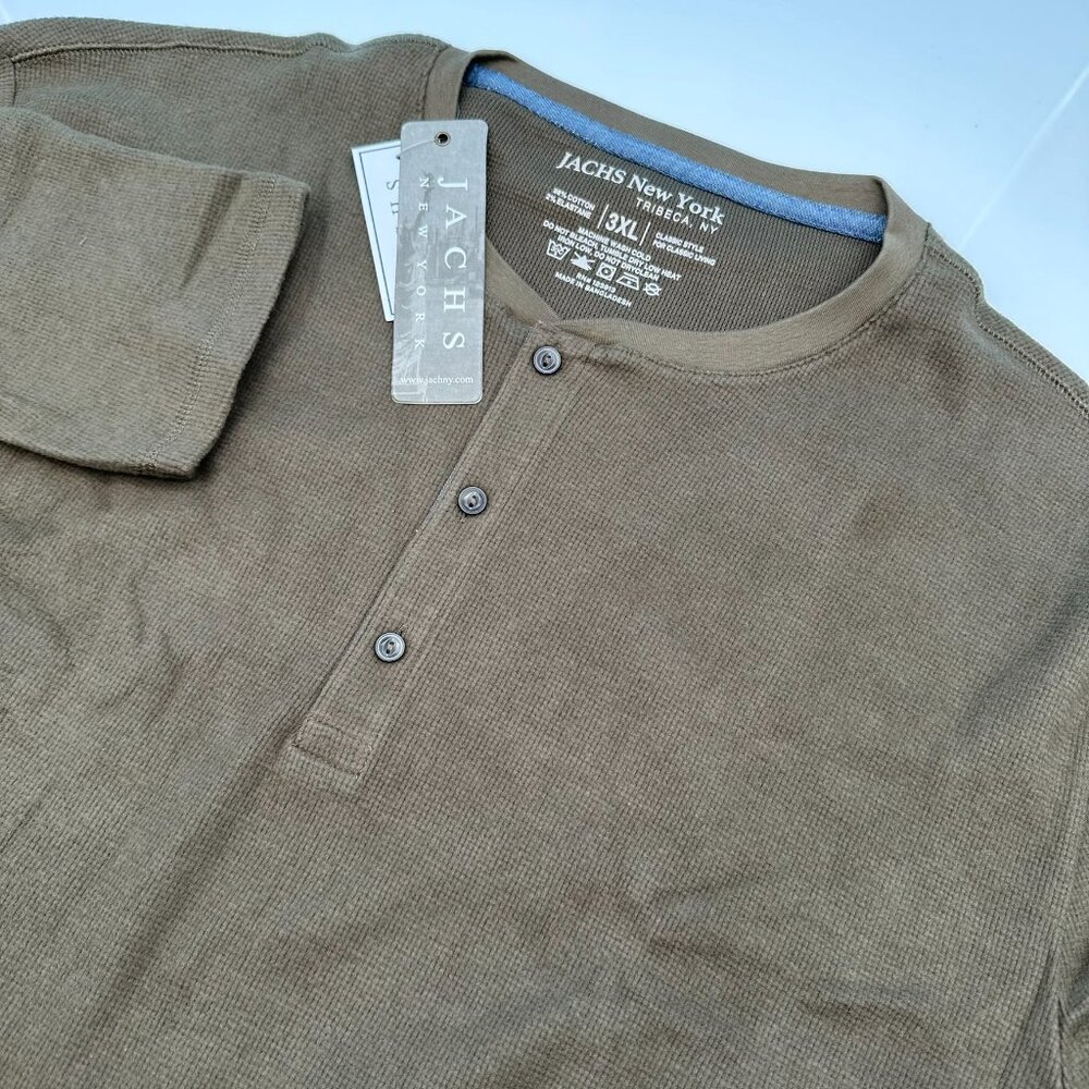 Jachs NY Men's Brushed Waffle‎ Fleece Long Sleeve Henley Shirt, Size 3XL, Brown